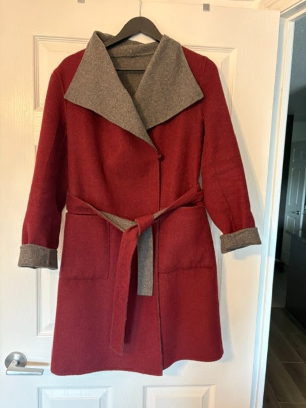 1 Madison luxe outerwear reversible wool blend wrap coat